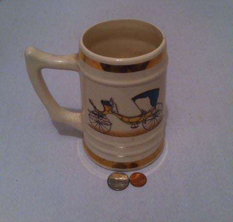 Vintage Ceramic Mug Stein, Old Fashioned Yellow Car, 22 Karat Gold Decorated, Table Decor, Shelf Display, Barware, Vintage Old Early Days