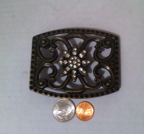 Vintage Metal Brass Belt Buckle with Shiny Stones Accents, Ladies Belt Buckle, Country and Western, Belt Accessory, Fun Buckle