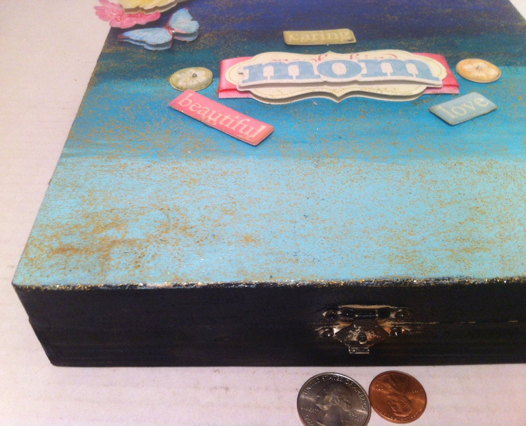 Vintage Wooden Storage Box, Mother, Mom, Caring, Love, Beautiful, 8 1/2 X 8 X 2, The Top Has Glitter but is Hard to Tell in the Pictures