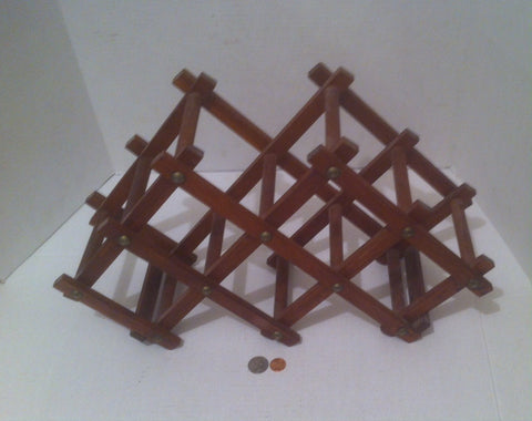 Vintage Wooden Quality Teak Wood Folding Wine Rack, Bottle Holder, Made in Thailand, Quality 6 Bottle Rack Holder, Table Decor, Counter