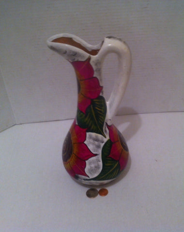 Vintage Ceramic Artistic Red Clay Pitcher, Very Colorful, Excellent Quality Art, Home Decor, Table Display, Shelf Display, 12" Tall, Nice