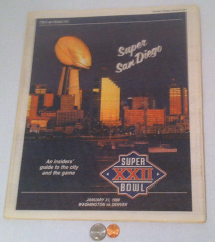 Vintage 1988 Super Bowl San Diego, The San Diego Union, Super Bowl XXII, 104 Pages, Newspaper