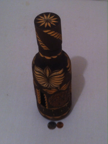 Vintage Wooden Bottle That Comes Apart into 3 Pieces, So Unique, The Design is Such Art Work, Fun Bottle, Carved, Statue, Art, Detailed