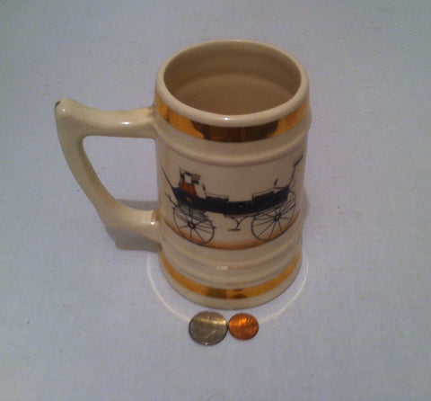 Vintage Ceramic Mug Stein, Old Fashioned Black Car, 22 Karat Gold Decorated, Table Decor, Shelf Display, Barware, Vintage Old Early Days Car