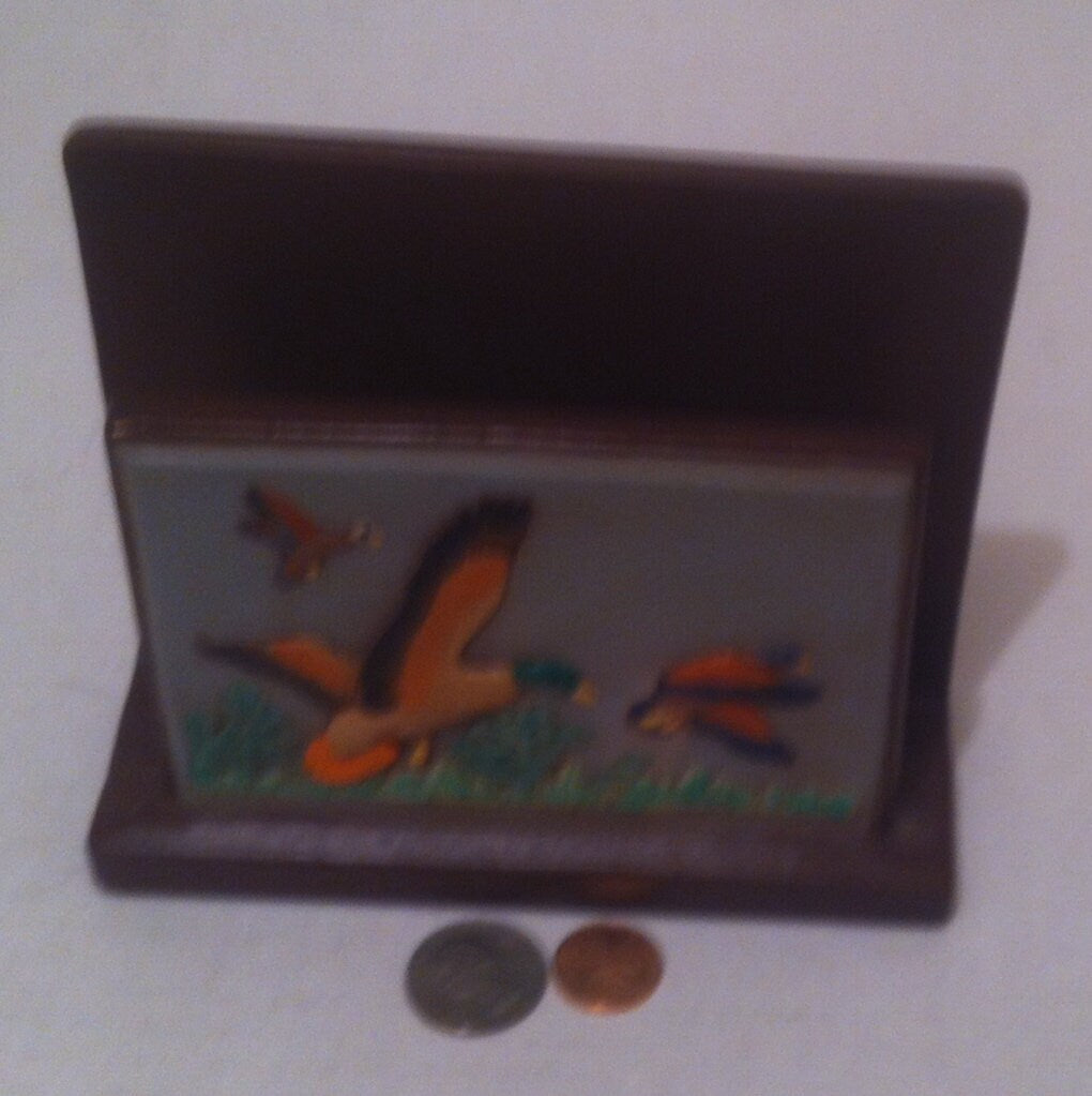 Vintage 1990 Hand Painted Duck Scene Napkin Holder, Cabin Decor, Table Display, Country and Western, Hunting, Ducks, Mallards, Table Decor