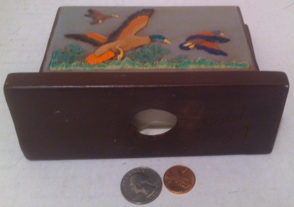 Vintage 1990 Hand Painted Duck Scene Napkin Holder, Cabin Decor, Table Display, Country and Western, Hunting, Ducks, Mallards, Table Decor