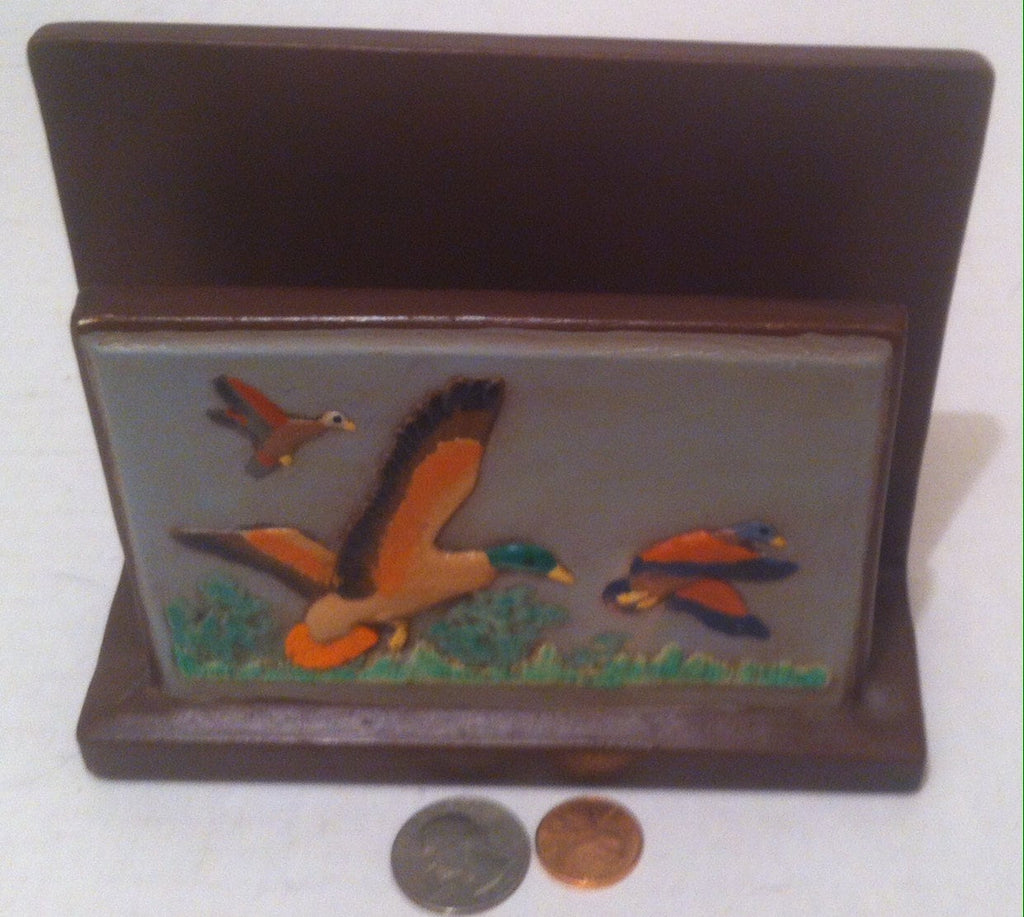 Vintage 1990 Hand Painted Duck Scene Napkin Holder, Cabin Decor, Table Display, Country and Western, Hunting, Ducks, Mallards, Table Decor