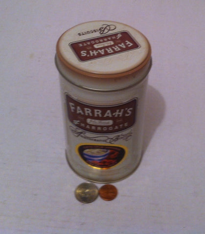 Vintage Metal Tin Can, Farrah's of Harrogate, Made in England, Biscuits, Shelf Display, Home Decor, 6 x 3 1/2