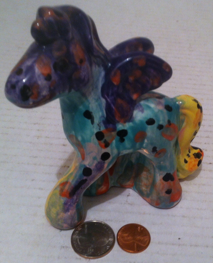 Vintage Hand Painted Ceramic Unicorn, Rainbow Colored Unicorn, Horse, Pony, Room Decor, Shelf Display, 5" Tall, Fun Decoration