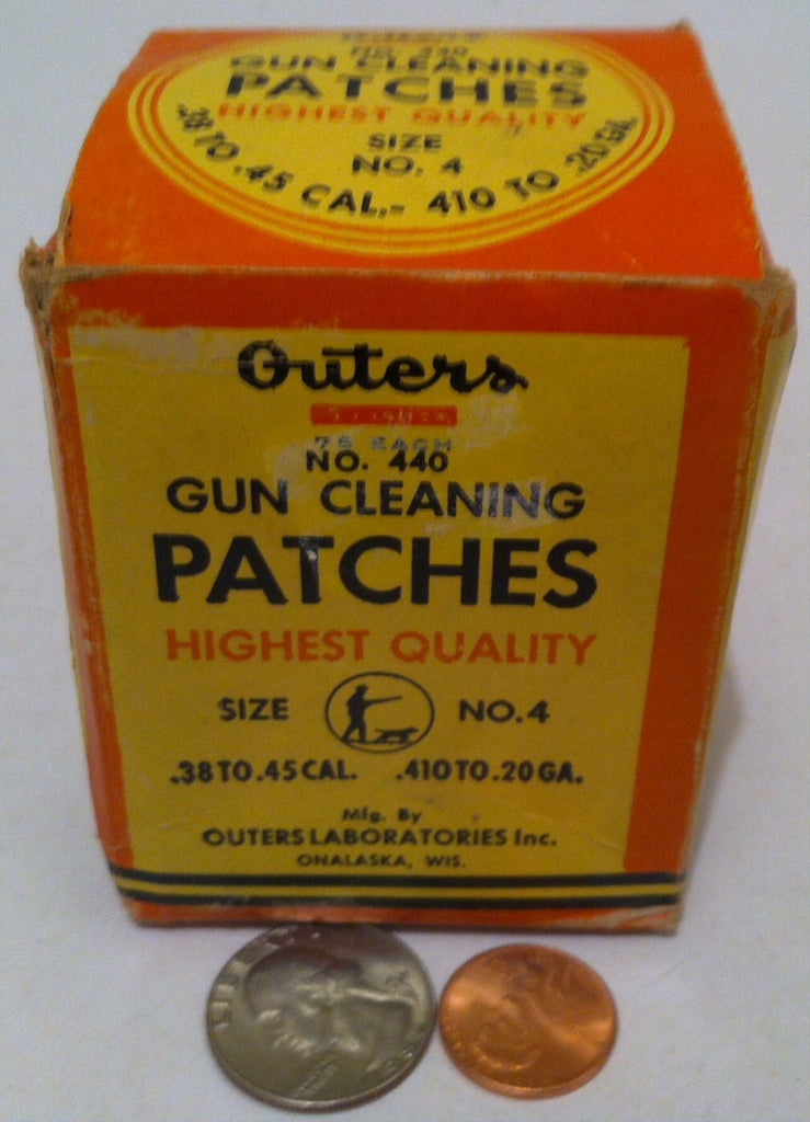 Vintage Original Box Outers Gun Cleaning Patches, Orange and Yellow Box, Made in Wisconsin