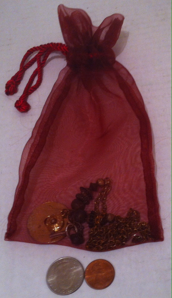 Vintage Copper Metal and Beaded Necklace in Sheer Red Bag, Jewelry, Necklace, Fashion