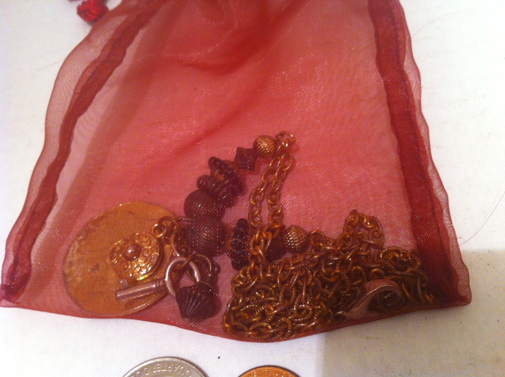 Vintage Copper Metal and Beaded Necklace in Sheer Red Bag, Jewelry, Necklace, Fashion