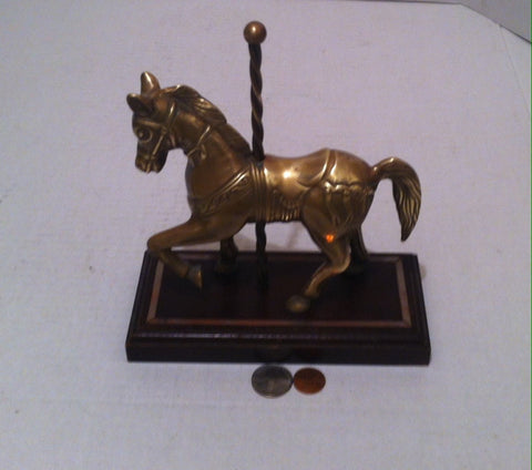 Vintage Brass Carousal Horse on Display Stand, Solid Brass, Heavy Duty, 8 x 7, Home Decor, Shelf Display, Horse, Pony, Stallion, Fun Horse