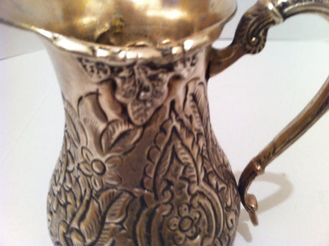 Vintage Metal Silver Pitcher, Vase, Shelf Decor, Kitchen Decor, Table Display, 8" Tall, Heavy Duty Metal Silver Ornate Serving Pitcher