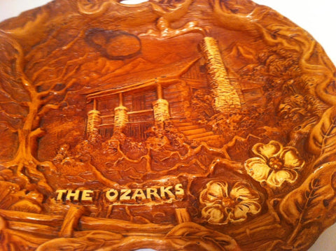 Vintage Cabin Plate, Tray, The Ozarks, Very Detailed, 12 x 10 1/2, Branson, Mo, Home Decor, Shelf Display, Home Decor