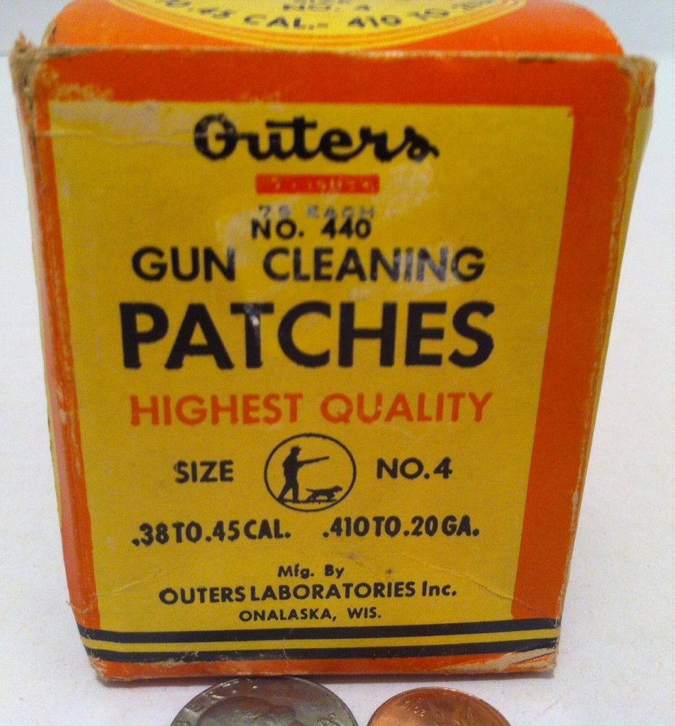 Vintage Original Box Outers Gun Cleaning Patches, Orange and Yellow Box, Made in Wisconsin