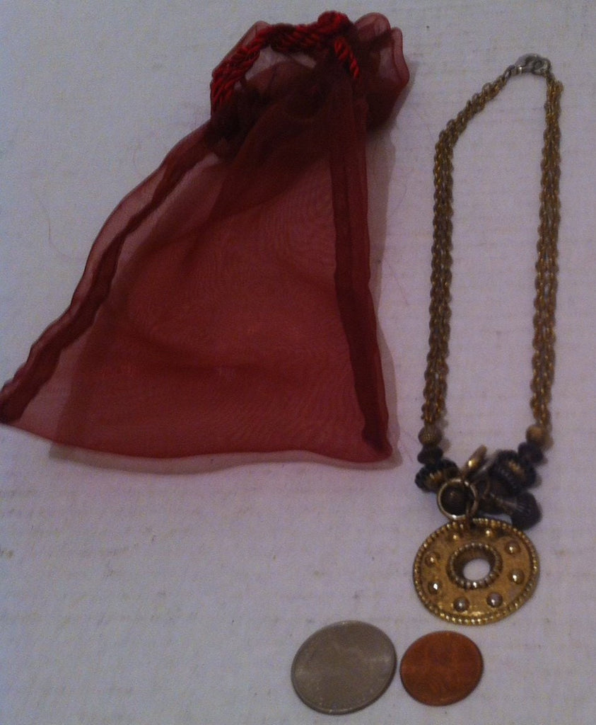 Vintage Copper Metal and Beaded Necklace in Sheer Red Bag, Jewelry, Necklace, Fashion