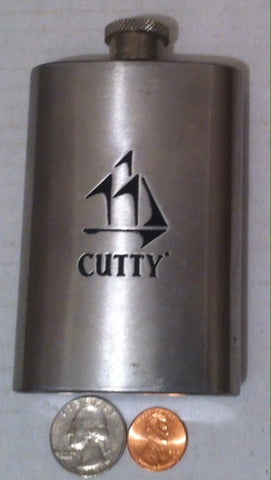 Vintage Metal Stainless Steel Cutty Shark Flask, 5 oz, Concert Size, Party Size, Pocket Size, Fun Size