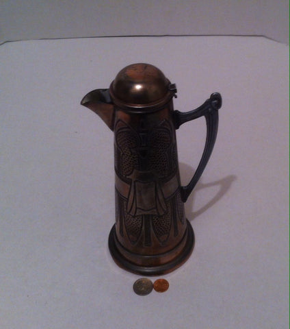 Vintage Metal Copper Serving Pitcher, 10 1/2" Tall, Home Decor, Shelf Display, Table Decor