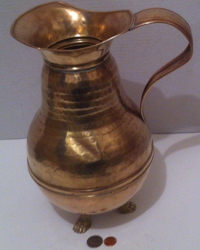 Vintage Brass Pitcher, Vase, Table Decor, Shelf Decor, Kitchen Decor, A Few Dings, Can Be Shined Up More, Brass Serving Pitcher, 13" Tall