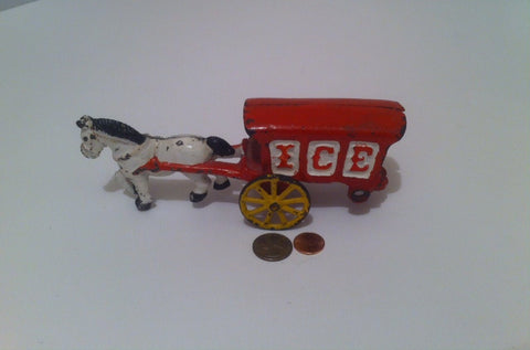 Vintage Cast Iron Horse Pulling Ice Wagon, Heavy Duty, 7 1/2" Long, Shelf Display, Home Decor, Missing Rear Tires, So I Priced Low for That
