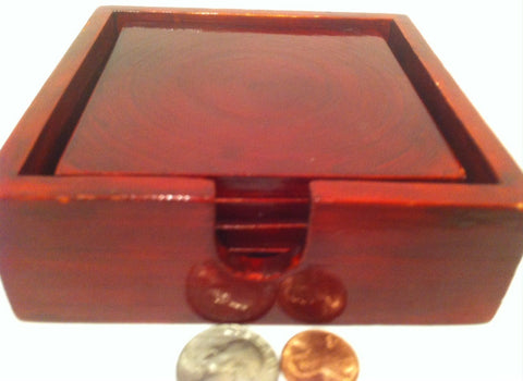 Vinttage Set of Nice Quality Hardwood Coffee Cup Coasters Set, 4 Piece Set Wood Coasters, Kitchen Decor, Table Display, Shelf Display
