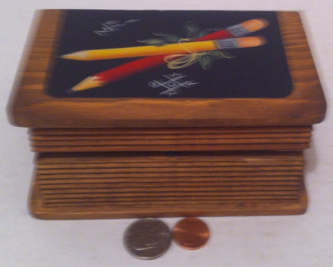 Vintage Wooden Storage Box, Stash Box, ABC's, Hand Painted School Desiggn, 6" x 4" x 2 1/2", Dresser Decor, Shelf Display