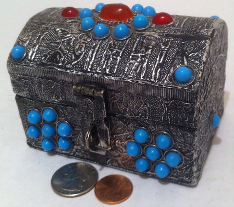Vintage Silver Metal Storage Box, Stash Box, Detailed Design, Red Fabric Interiorr,  4" x 3", Quality Little Box, Dresser Decor, Shelf