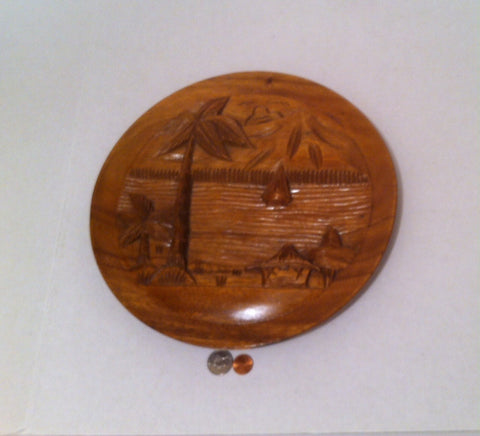 Vintage Wooden Plate with Beach Scene, Nautical, 12" x 1 1/2", Thick Wood, Hand Carved Beach Bungalow, Home Decor, Shelf Display, Quality