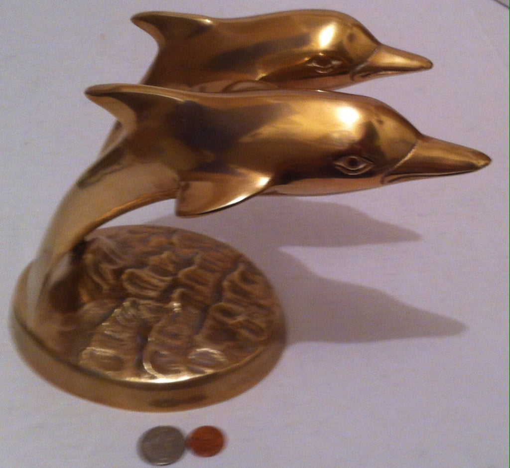 Vintage Brass Set of Dolphins, 9 1/2" x 8" x 6" Quality Brass Statue, Heavy Duty, Can Be Shined Up Even More, Table Décor, Home Décor