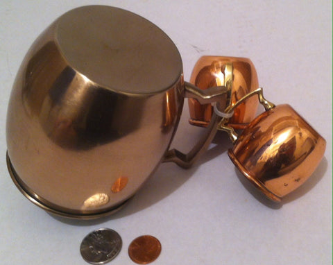 Vintage Set of 3 Cups, 1 Mug and 2 Shot Glasses, Copper and Brass, Kitchen Decor, Hanging Decor, Bar Ware