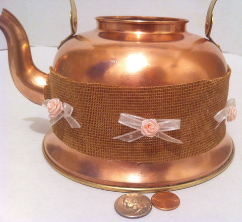 Vintage Metal Copper and Brass Teapot, Tea Kettle, Kitchen Decor, Shelf Display, Removable Bonnet, 9" x 8", This Can Be Shined Up Even More