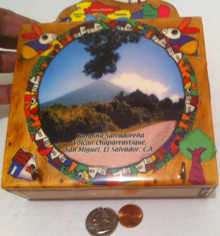 Vintage Wooden Wall Hanging Storage Box, Bills Box, Mail Box, Thick Gloss Epoxy Finish, 8" x 5 1/2" x 2", San Miquel, El Salvador
