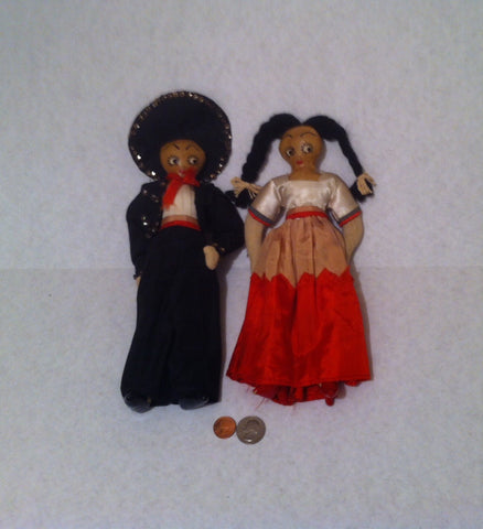 Vintage Set of 2 Nice Quality Dolls, Mariachi Dolls, Day of the Dead, 10" Tall, Quality Hand Crafted Vintage Dolls, Home Decor, Shelf Decor.