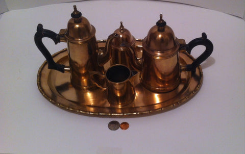 5 Piece Vintage Set of Tea Serving, Sugar, Cream, 15" x 10" Tray, Very Heavy Duty Good Quality, Kitchen Decor, Table Display, Shelf Display