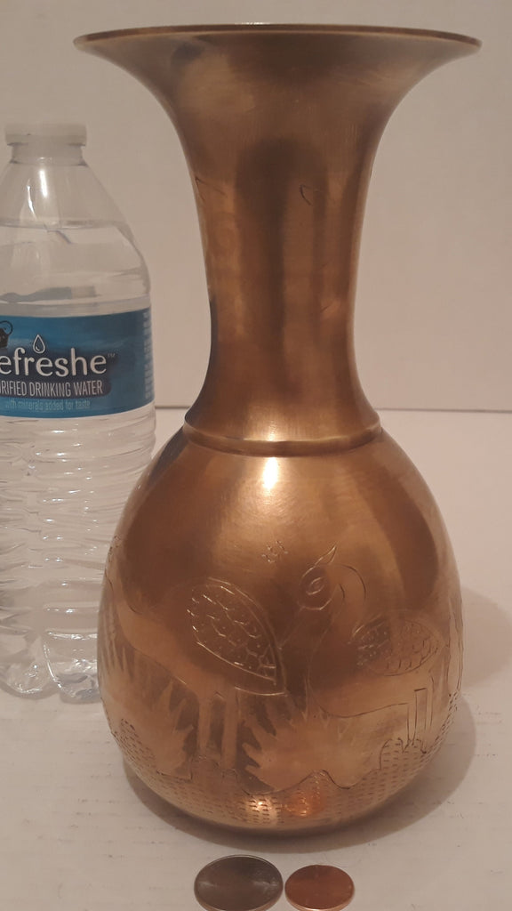 Vintage Metal Brass Vase, Intricate Swan Design, Heavy Duty Brass, 8 1/2" x 4", Home Decor, Table Display, Shelf Display, This Can Be Shined