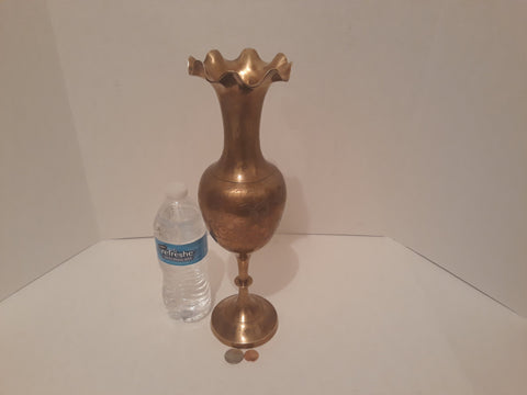 Vintage Metal Brass Vase, Intricate Design, 14" Tall, Home Decor, Table Display, Shelf Display, Heavy Duty Brass, This Can Be Shined Up