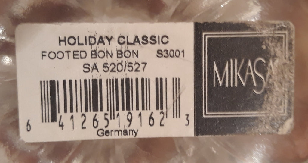 Vintage Crystal Snack Dish, Mikasa Holiday Classics Footed Bon Bon SA520 527, Made in Germany, Christmas Design, Table Decor, Shelf Display