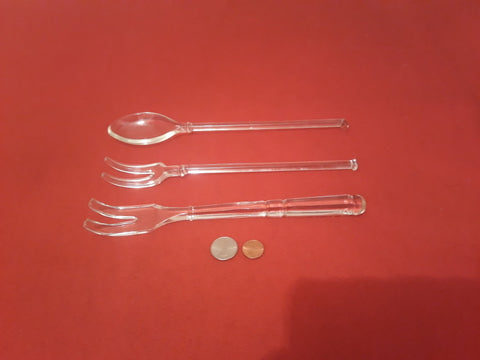 Vintage Glass Set of 3 Serving Utensils, Salad, Spaghetti, Cooking, Kitchen Decor, 10" Long, Quality Older Vintage Glass Utensils