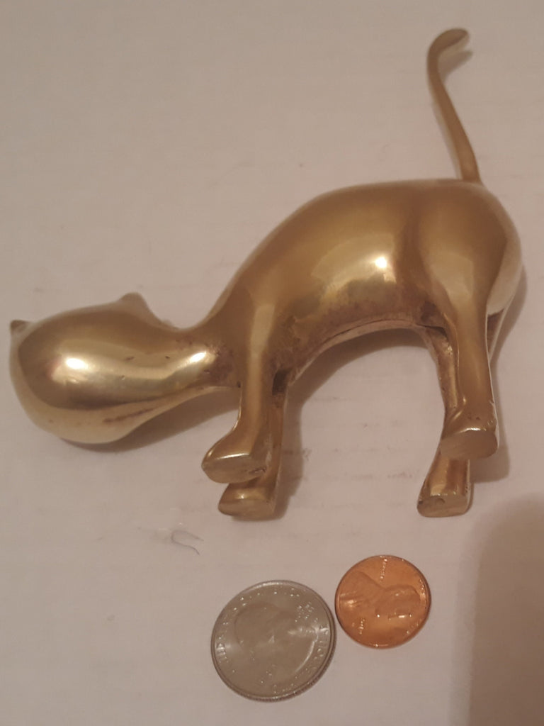 Vintage Brass Cat, Kitty, 5 1/2" x 4 1/2", Home Decor, Table Display, Shelf Display, This Can Be Shined Up Even More