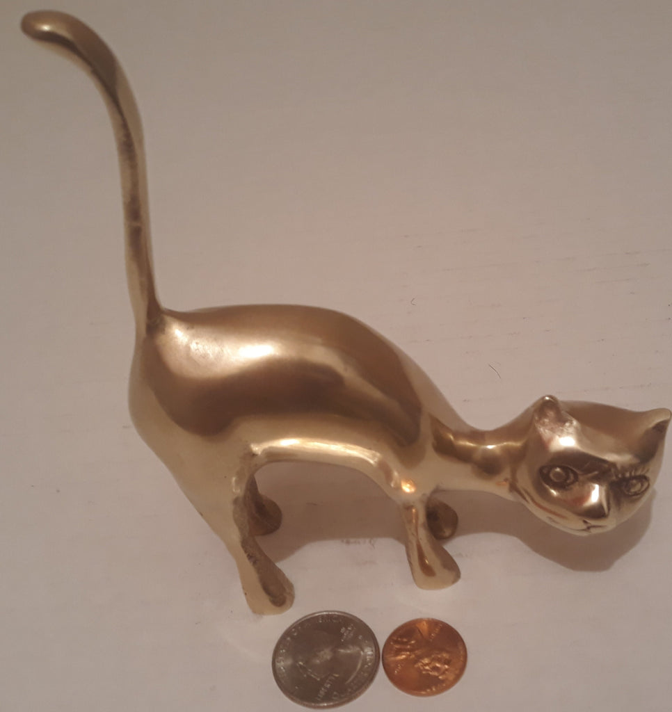 Vintage Brass Cat, Kitty, 5 1/2" x 4 1/2", Home Decor, Table Display, Shelf Display, This Can Be Shined Up Even More