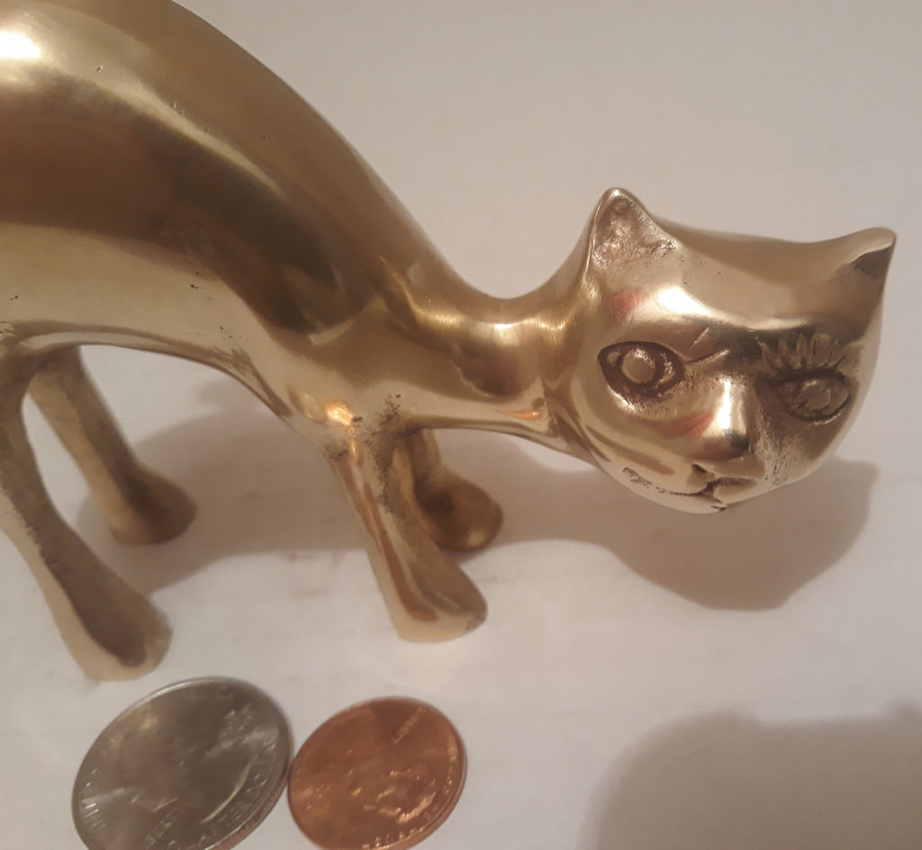 Vintage Brass Cat, Kitty, 5 1/2" x 4 1/2", Home Decor, Table Display, Shelf Display, This Can Be Shined Up Even More