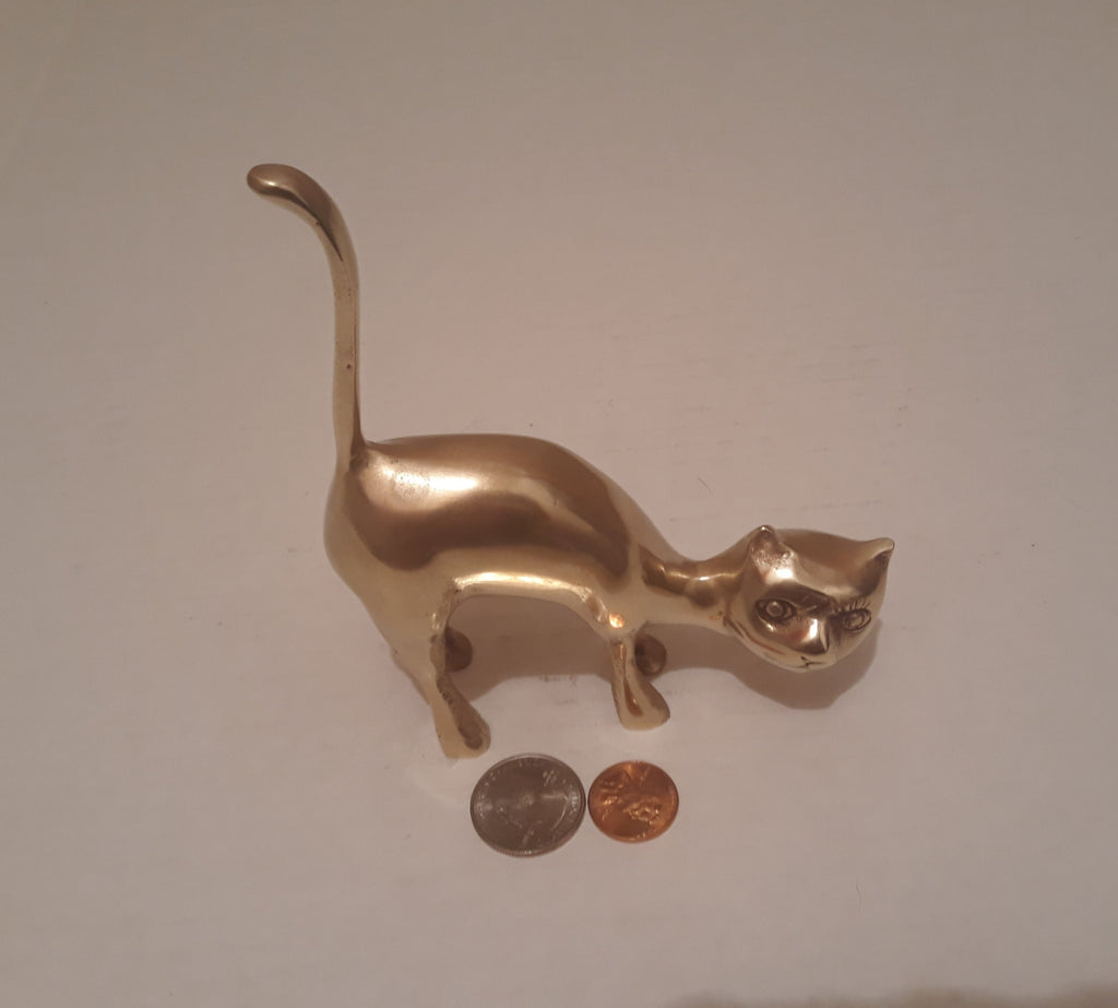 Vintage Brass Cat, Kitty, 5 1/2" x 4 1/2", Home Decor, Table Display, Shelf Display, This Can Be Shined Up Even More