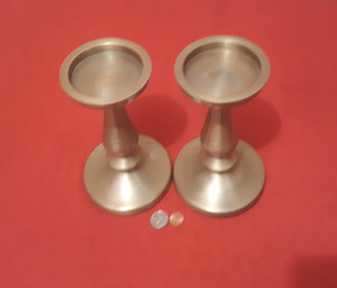 Vintage Set of 2 Brass Candlestick Holders, 8 1/2" Tall, 5" Bottom, and Holds a 3" Wide Candle.  Home Decor, Shelf Display, Table Display