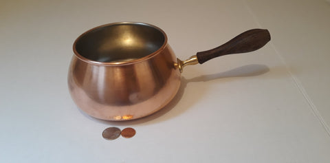 Vintage Metal Copper and Brass with Wooden Handle, Pot, Cooking, Kitchen Decor, Shelf Display, 12"