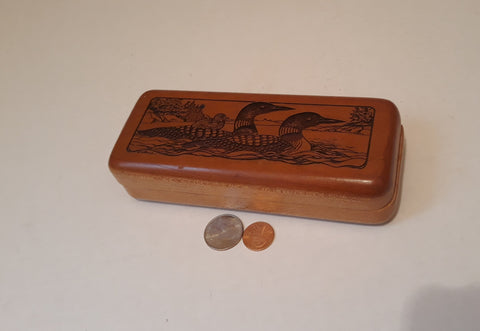 Vintage Wooden Pen Box with Etched Ducks Design, Mallards, Fowl, Quality Red Velvet Interior Wooden Pen, Necklace, Medal, Etc Box, Storage