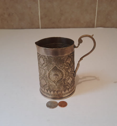 Vintage Metal Brass Mug, Stein, Cup, Very Intricate Design, Solid Brass, Very Artistic Design, Bar Decor, Shelf Display, Table Display