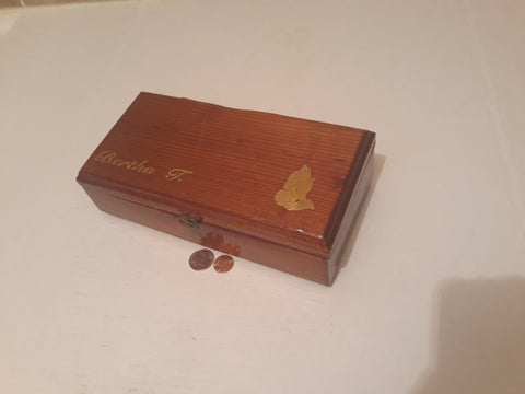 Vintage Wooden Storage Box, Stash Box, 10" x 5" x 3", Red Velvet Interior, Hand Made, Dresser Display, Shelf Display