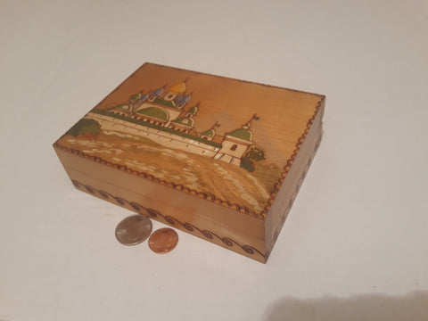 Vintage Wooden Storage Box, Stash Box, Etched Design, 6" x 4 1/2" x 1 3/4", Dresser Decor, Table Display, Shelf Display