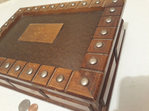 Vintage Wooden Storage Box, Stash Box, Studded Top, 10" x 7" x 3", Unique Looking Box.  I Ripped The Inside Out of it, So it Could Use